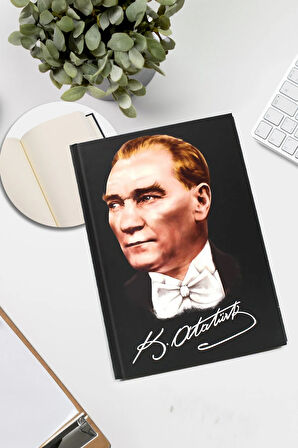 Kulplu 280 ML Kırmızı Termos & Atatürk Baskılı Defter & Atatürk İmza Kabartmalı Kalem Hediye Seti