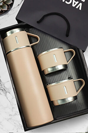 Özel Kutusunda 3 Bardaklı 500 ML Çelik Termos Seti