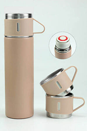 Özel Kutusunda 3 Bardaklı 500 ML Çelik Termos Seti