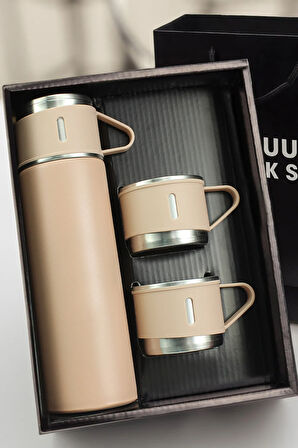 Özel Kutusunda 3 Bardaklı 500 ML Çelik Termos Seti