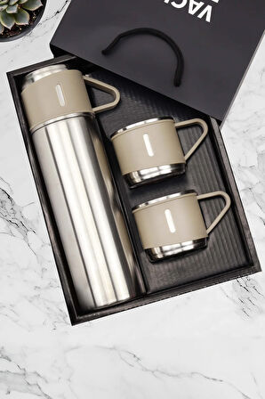 Özel Kutusunda 3 Bardaklı 500 ML Çelik Termos Seti