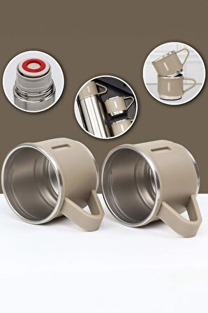 Özel Kutusunda 3 Bardaklı 500 ML Çelik Termos Seti