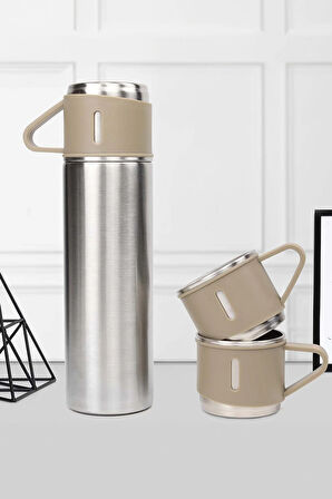 Özel Kutusunda 3 Bardaklı 500 ML Çelik Termos Seti