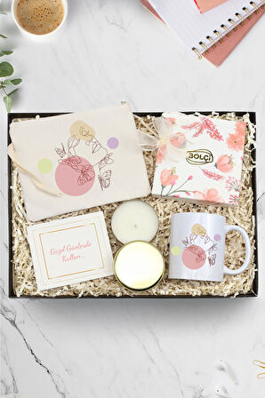 Baskılı Kupa & Gold Metal Kutulu Mum & Ham Bez El Çantası & 100gr Spesiyal Çikolata Hediye Seti