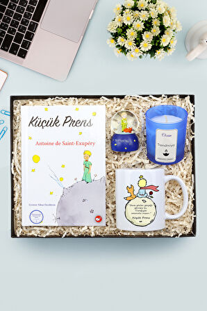 Küçük Prens Kitabı & Küçük Prens Kupa & Küçük Prens Kar Küre & Mavi Bardak Mum Hediye Seti