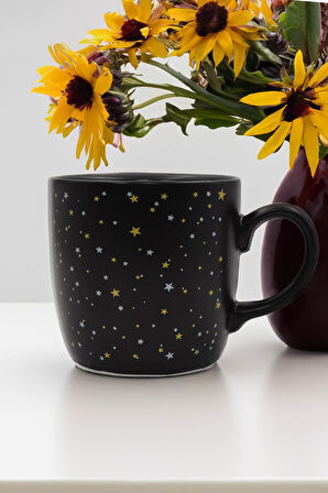 Beyaz Mermer Desenli Defter & Siyah Touch Pen & Yıldızlı Kupa Hediye Seti