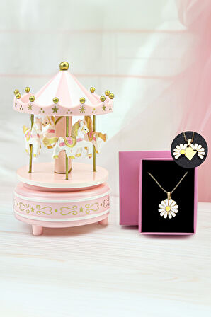 Papatya Kolye & Atlı Karınca Müzik Kutusu Hediye Seti
