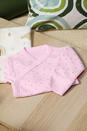 Pembe Çiçekli Zıbın & Saç Fırçası & Bebek Kolonyası &  Bebek Şampuanı Yenidoğan Hediye Seti