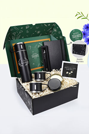 3 Bardaklı 580 ML Çelik Termos & Siyah Tükenmez Kalem & Defter & Kutulu Mum Hediye Seti