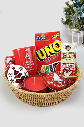 Yıllar Kupa & UNO & Yılbaşı Temalı Metal Kutulu Mum & Salep & Yılbaşı Ağacı Süsü Hediye Seti