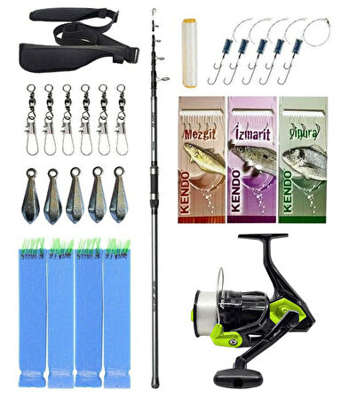 Yek Outdoor Hazır Olta Seti Okuma Alaris Light Tele Surf 420cm 100-250gr Surf Kamışı &Okuma Fin Chaser X FNX-60NG Neon Green 1BB Olta Makinesi