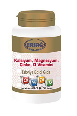 Ersağ Kalsiyum magnezyum çinko,d Vitamini Takviye Edici Gıda 90 Kapsül