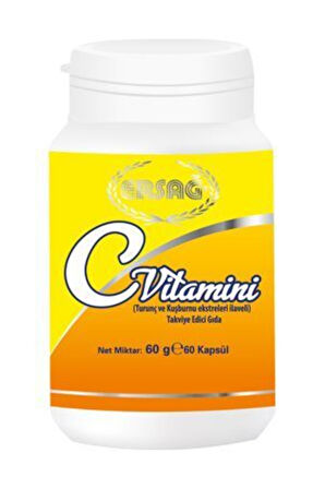 Ersağ C Vitaminli 60 Kapsül (turunç Ve Kuşburnu Ekstreleri Ilaveli)