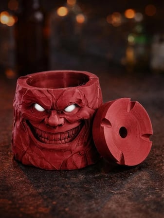 Alse 3D Korku Tasarımlı 3D Kül Tablası – Kapaklı, Dekoratif, Özel Tasarım Masaüstü Aksesuarı (85MM x 82MM)(KIRMIZI)