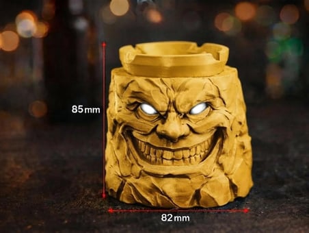 Alse 3D Korku Tasarımlı 3D Kül Tablası – Kapaklı, Dekoratif, Özel Tasarım Masaüstü Aksesuarı (85MM x 82MM)(SARI)
