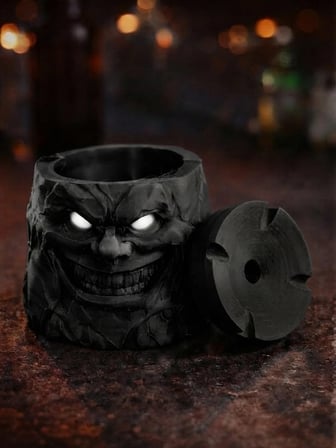 Alse 3D Korku Tasarımlı 3D Kül Tablası – Kapaklı, Dekoratif, Özel Tasarım Masaüstü Aksesuarı (85MM x 82MM)(SİYAH)