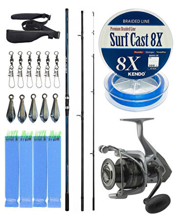 YekOutdoor Profesyonel Olta Seti Shimano Kamış Alivio Surf T 425 BX-G 4,25m 225g 3pc&Okuma Tomcat TMC-8000 6+1bb Olta Makinesi