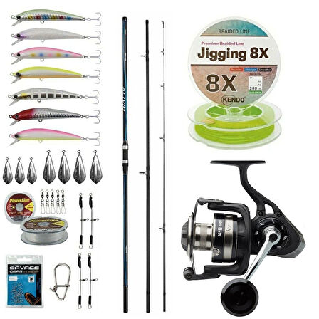 YekOutdoor Yüksek Performans Shimano Kamış Alivio Surf T 425 BX-G 4,25m 225g 3pc&Savage Gear SGS8 8000 FD 8+1BB Olta Makinesi