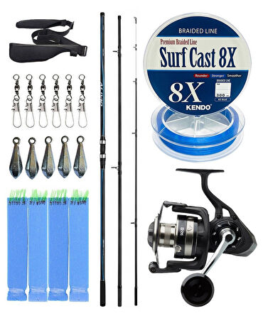 YekOutdoor Profesyonel Olta Seti Shimano Kamış Alivio Surf T 425 BX-G 4,25m 225g 3pc&Savage Gear SGS8 8000 FD Olta Makinesi