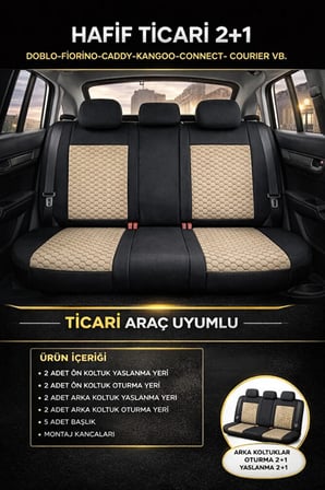 Honda City 2006-2008 2+1 Arka Sırt Oturak Uyumlu Altay Serisi Bej Siyah Koltuk Kılıfı