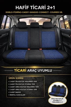Peugeot 208 2012-2020 2+1 Arka Sırt Oturak Uyumlu Altay Serisi Siyah Mavi Koltuk Kılıfı