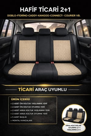 Peugeot 301 2018 2+1 Arka Sırt Oturak Uyumlu Altay Serisi Bej Siyah Koltuk Kılıfı
