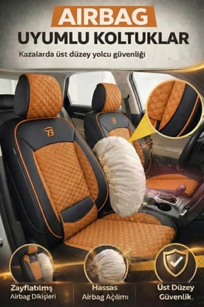 Renault Mégane HB 2002 ve Sonrası Uyumlu Altay Bel Destekli Tay Tüyü Taba Siyah Koltuk Kılıfı