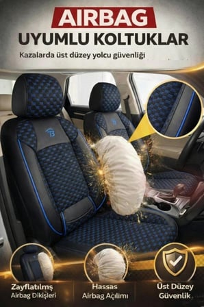 Skoda Kamiq 2019 ve Sonrası Uyumlu Altay Bel Destekli Tay Tüyü Siyah Mavi Koltuk Kılıfı
