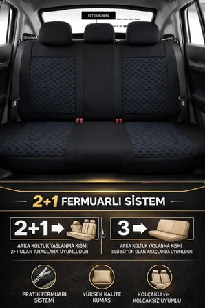 Skoda Kamiq 2019 ve Sonrası Uyumlu Altay Bel Destekli Tay Tüyü Siyah Mavi Koltuk Kılıfı