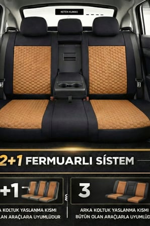 Renault Taliant 2021 ve Sonrası Uyumlu Altay Bel Destekli Tay Tüyü Taba Siyah Koltuk Kılıfı