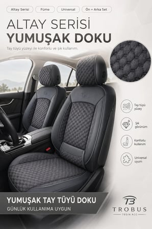 Skoda Octavia 2004 ve Sonrası Uyumlu Altay Bel Destekli Tay Tüyü Füme Koltuk Kılıfı