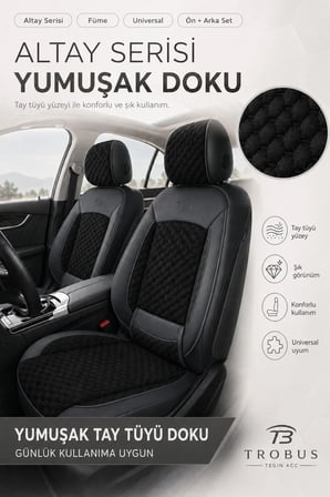 Kia Picanto 2004 ve Sonrası Uyumlu Altay Bel Destekli Tay Tüyü Siyah Koltuk Kılıfı