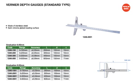 Insize 1240-300 Mekanik Derinlik Kumpası 0,05mm/300mm
