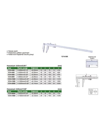 Insize 1214-1000 Mekanik Kumpas Tek Çeneli, Çene Boyu:140mm (0-1000mm/0-40") - 0,02mm/0,001''