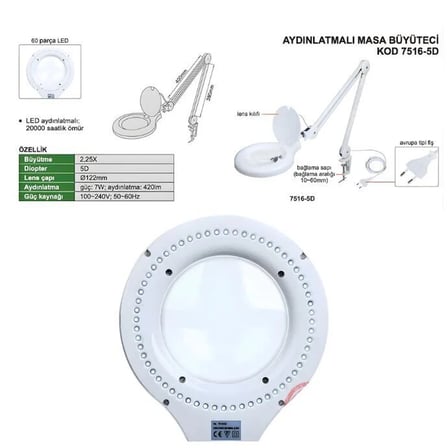 Insize 7516-5D Büyüteç, Masa Tipi (5D)