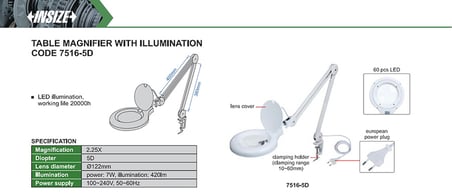 Insize 7516-5D Büyüteç, Masa Tipi (5D)