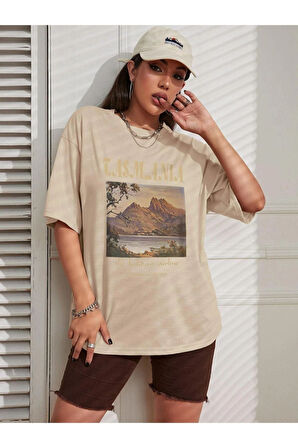 Unisex Casmania Baskılı Oversize T-shirt