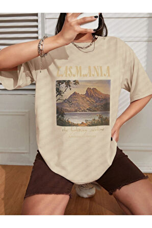 Unisex Casmania Baskılı Oversize T-shirt