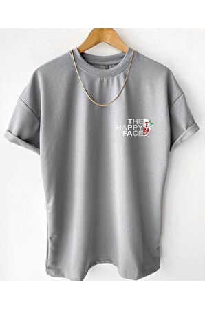 Erkek Happy Face Baskılı Oversize Tshirt