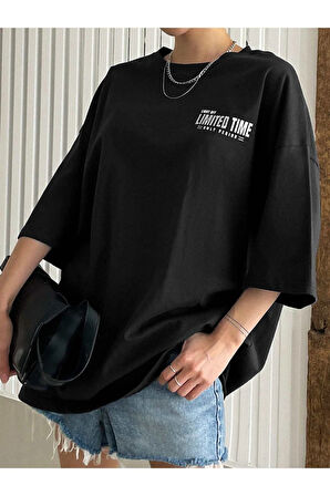 Unisex Limited Time Baskılı Oversize T-shirt