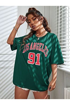 Unisex Los Angeles Baskılı Oversize T-shirt