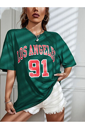 Unisex Los Angeles Baskılı Oversize T-shirt