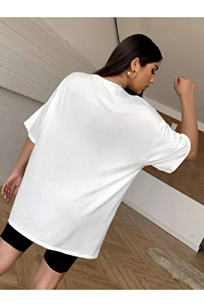 Unisex Beyaz Los Angeles Baskılı Oversize T-shirt