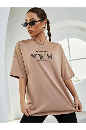 Unisex Kelebek Baskılı Oversize T-shirt