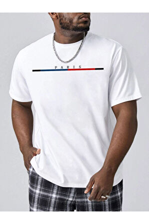 Unisex Beyaz Paris Baskılı Oversize T-shirt