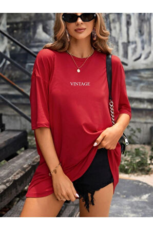 Kadın Vintage Baskılı Oversize T-shirt