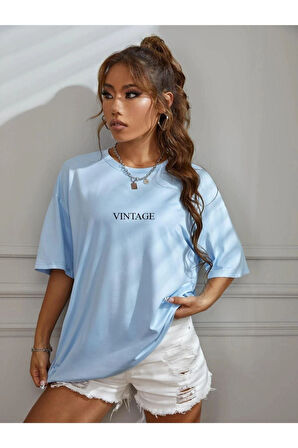 Kadın Vintage Baskılı Oversize T-shirt