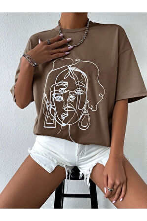 Unisex Yüz Baskılı Oversize Tshirt