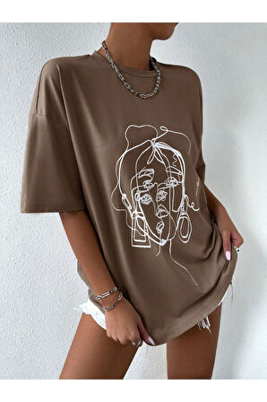 Unisex Yüz Baskılı Oversize Tshirt