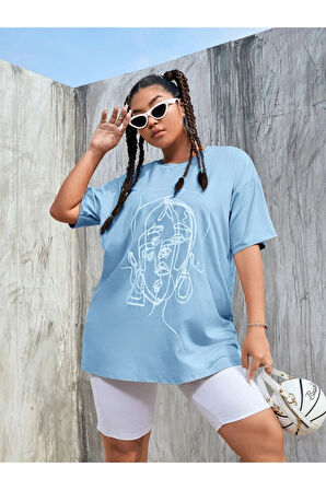 Unisex Yüz Baskılı Oversize Tshirt